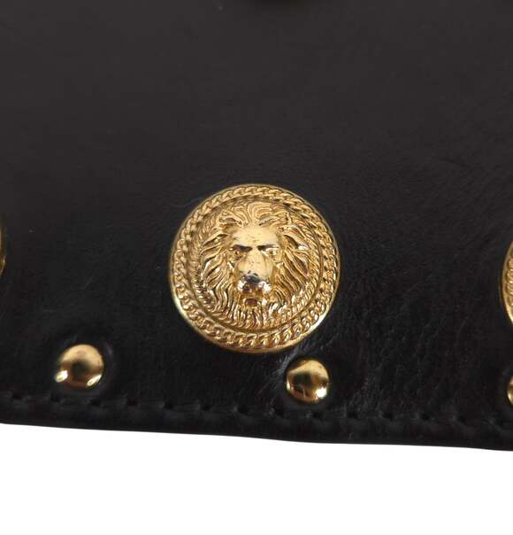 Balmain Statement Logo Lion Head Stud Leather Belt US XS FR 34 Womens Black Gold main image 8